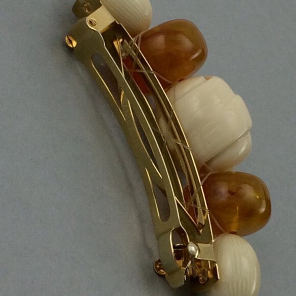 Vtg Large Plastic Beaded French Barrette Hair Clip Made in France Faux Amber - Picture 14 of 16